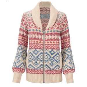 CAbi Multicolor Patterned Cardigan - Red, Blue, Cream